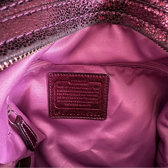 💜 ✨ COACH Kristen Satchel Metallic Purple Studded Handbag - Picture 9 of 10